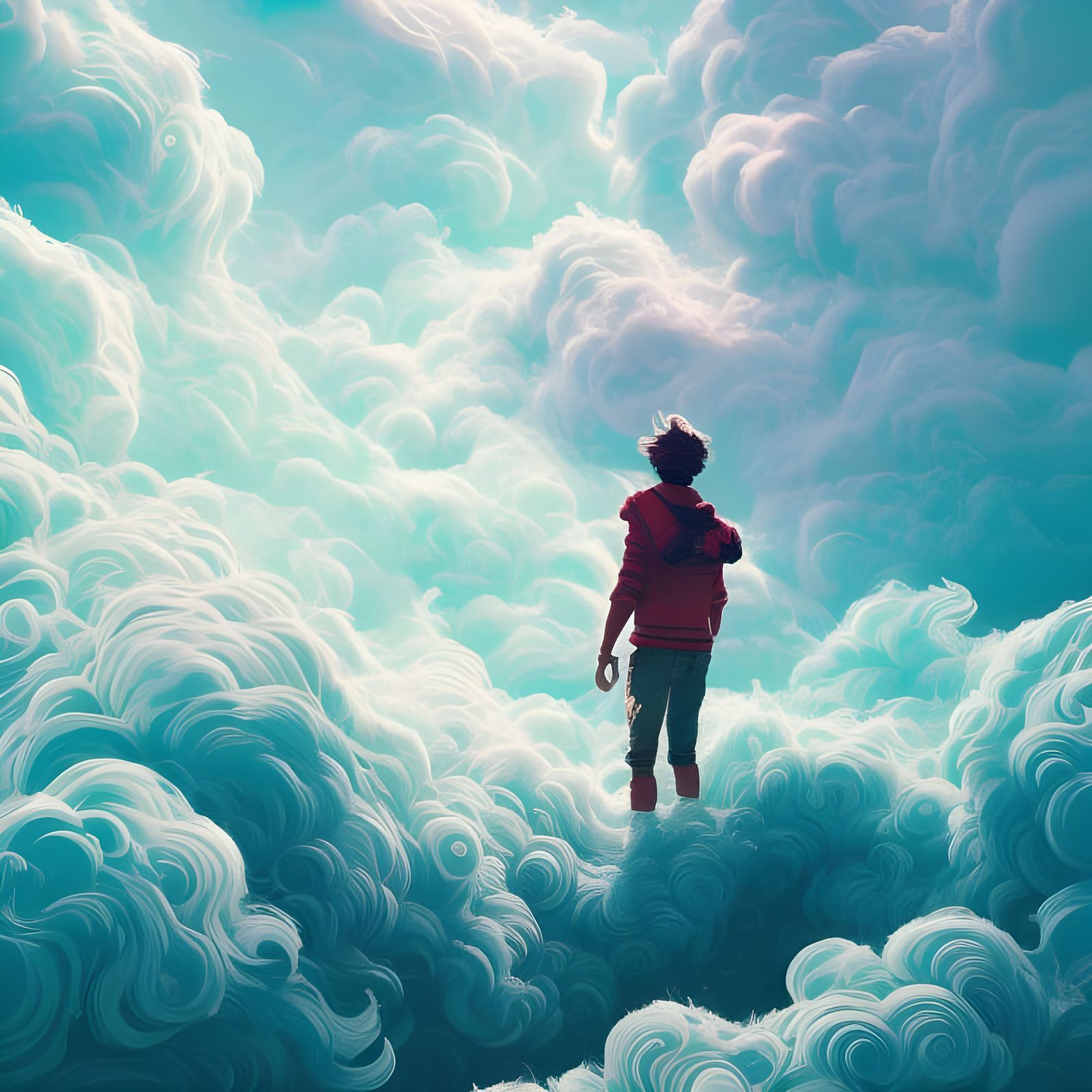 Fluffy Sea Foam Clouds in Japanese Art Style