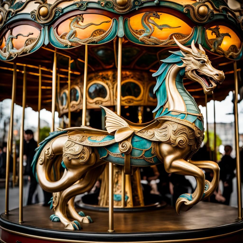 Art Nouveau Carousel Dragon Portrait in 8K