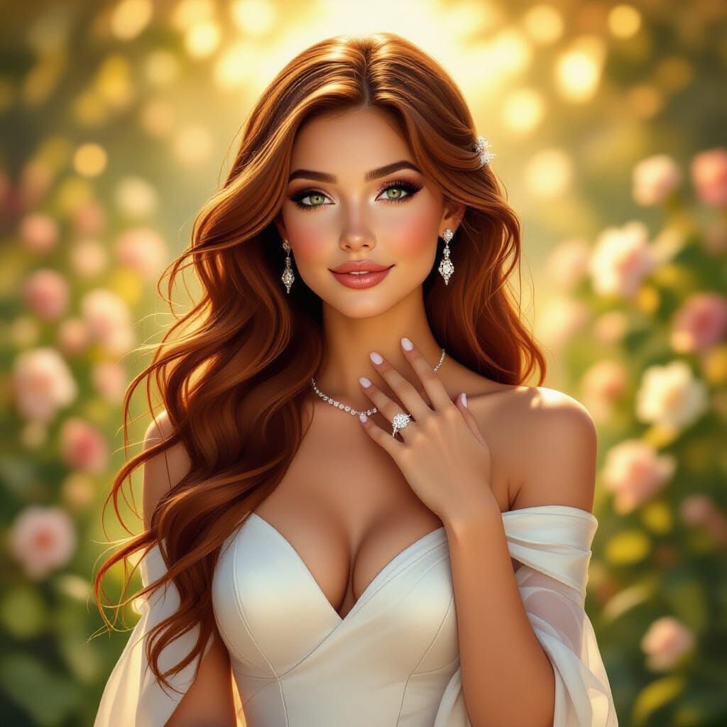 Turtle Woman Engaged in Romantic Garden Oil Painting