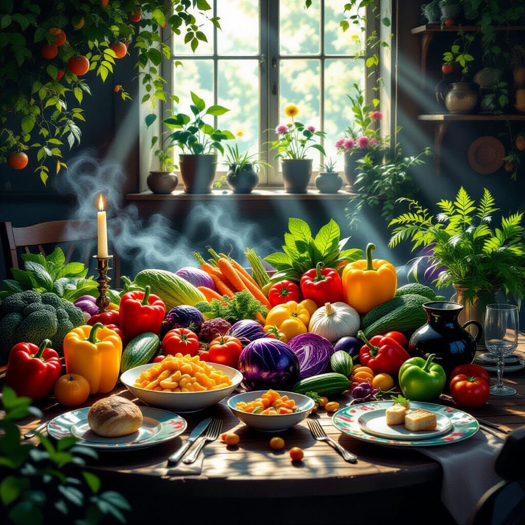 Magical Feast of Vibrant Vegetables in Painterly Style