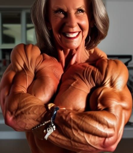 Muscular Grandma Bodybuilder Flexing Ripped Physique