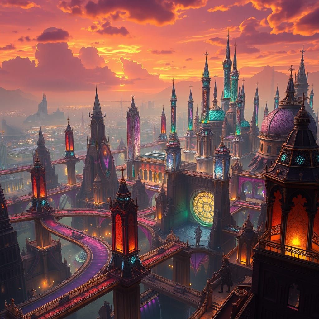 Surreal Cityscape of the Tartarian Empire in Iridescent Sple...