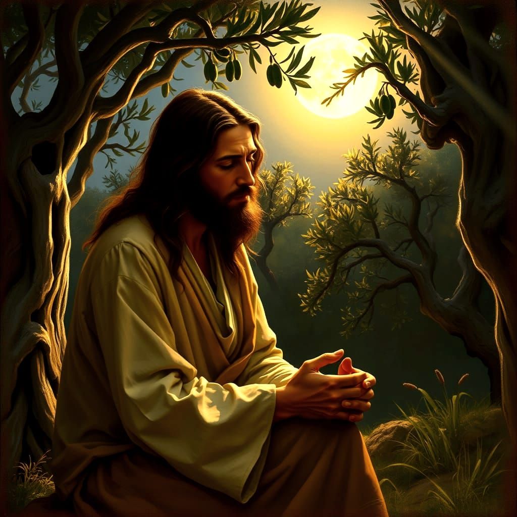 Jesus Praying in Gethsemane: Caravaggio-style Impressionism