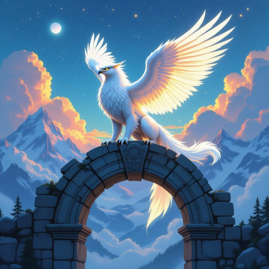 Griffin Spirit on Ancient Arch, Ethereal Art