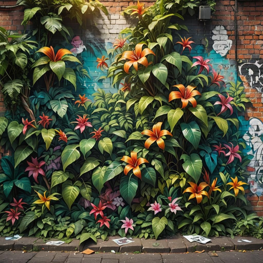 Hyperrealistic Jungle Mural Street Art in Vibrant Colors
