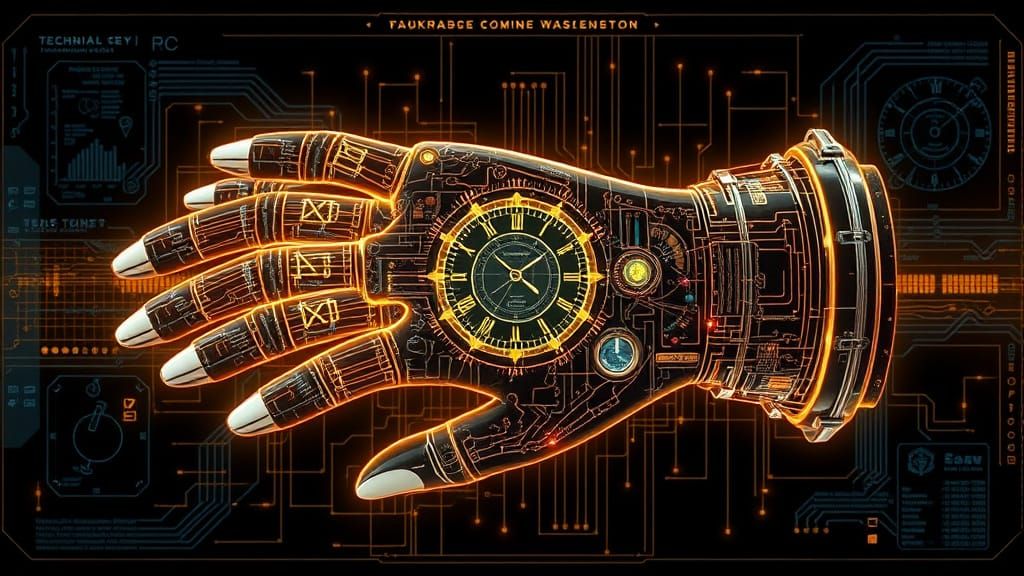 Time-Manipulation Glove: Retro-Futuristic Schematic Art