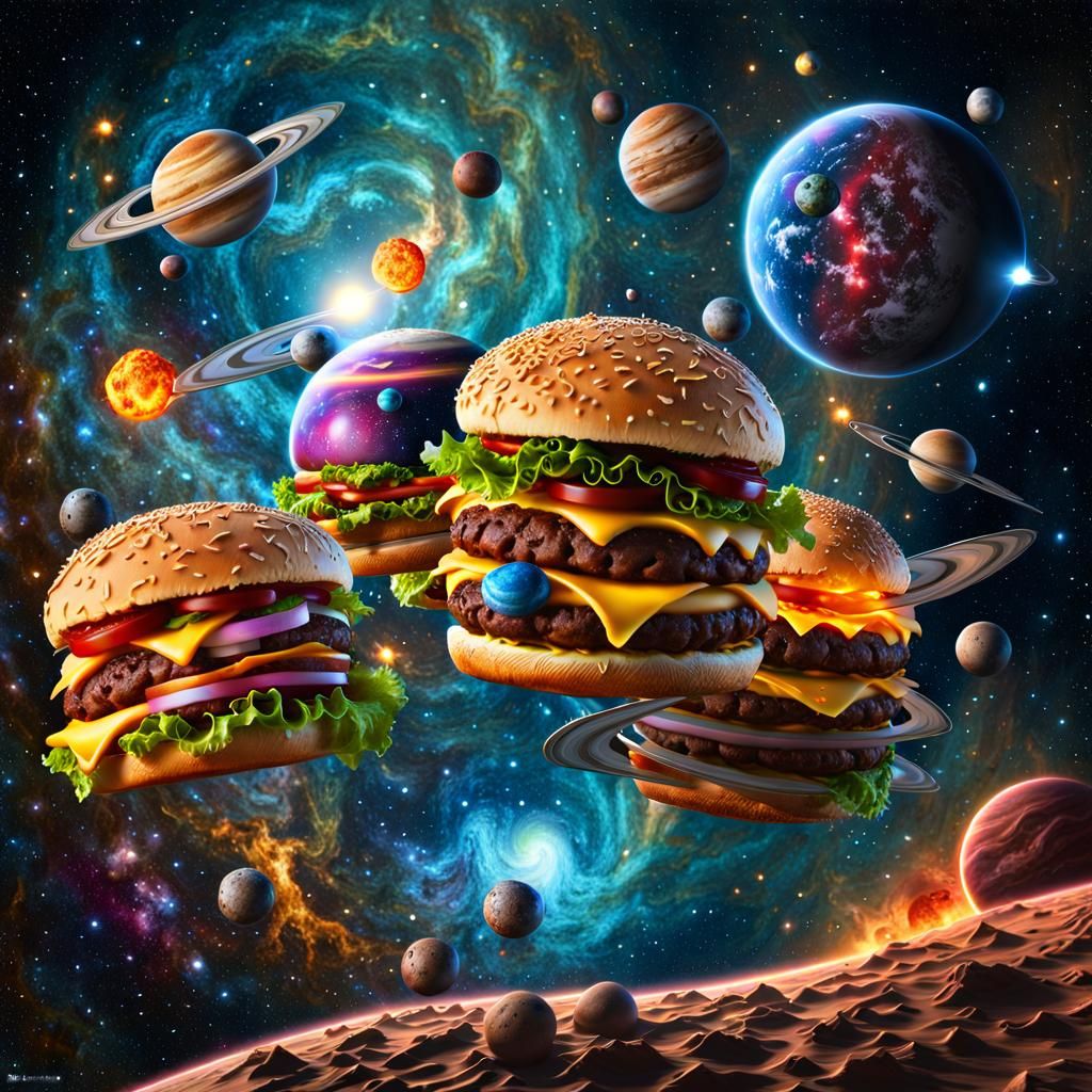 Hamburger Solar System in Surreal Digital Illustration