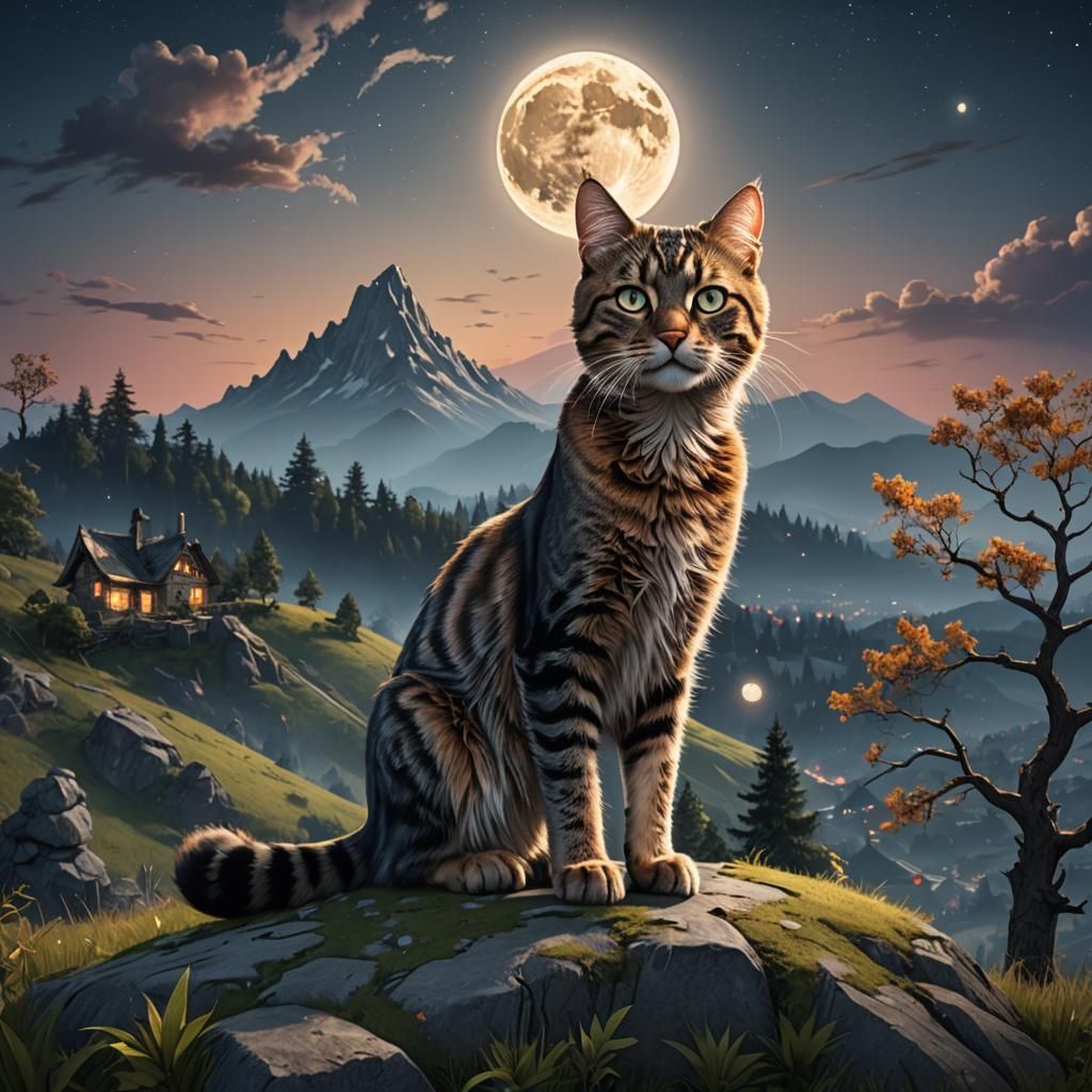 Picturesque Cat Landscape in Detailed Matte Painting
