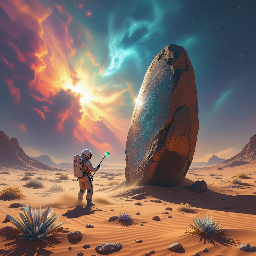 Astronaut Discovers Alien Artifact in Nebula Sky