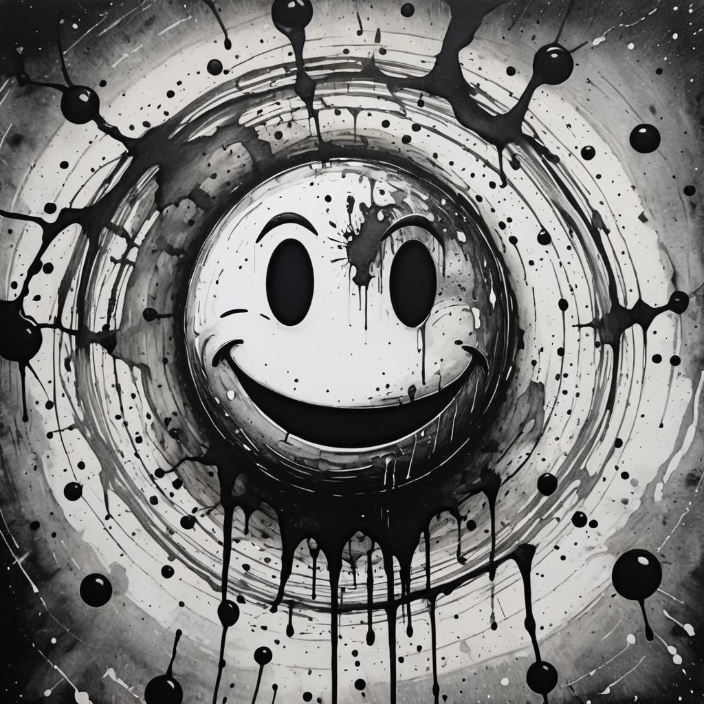 Trippy Melting Smiley Face in Charcoal