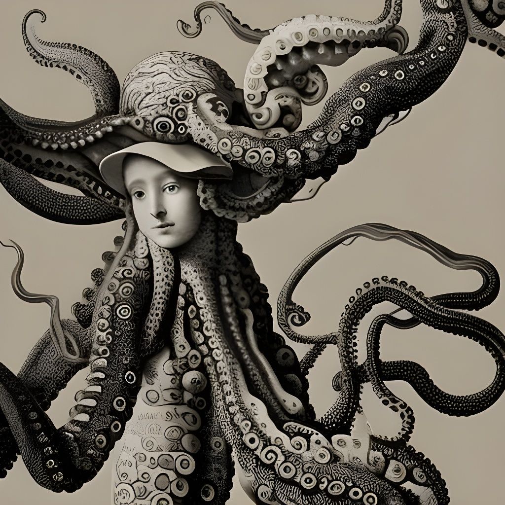 Girl in Octopus Hat, Haeckel-Inspired Art