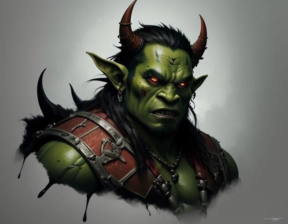 Hyperrealistic Orc Warrior Portrait in Digital Painting Styl...