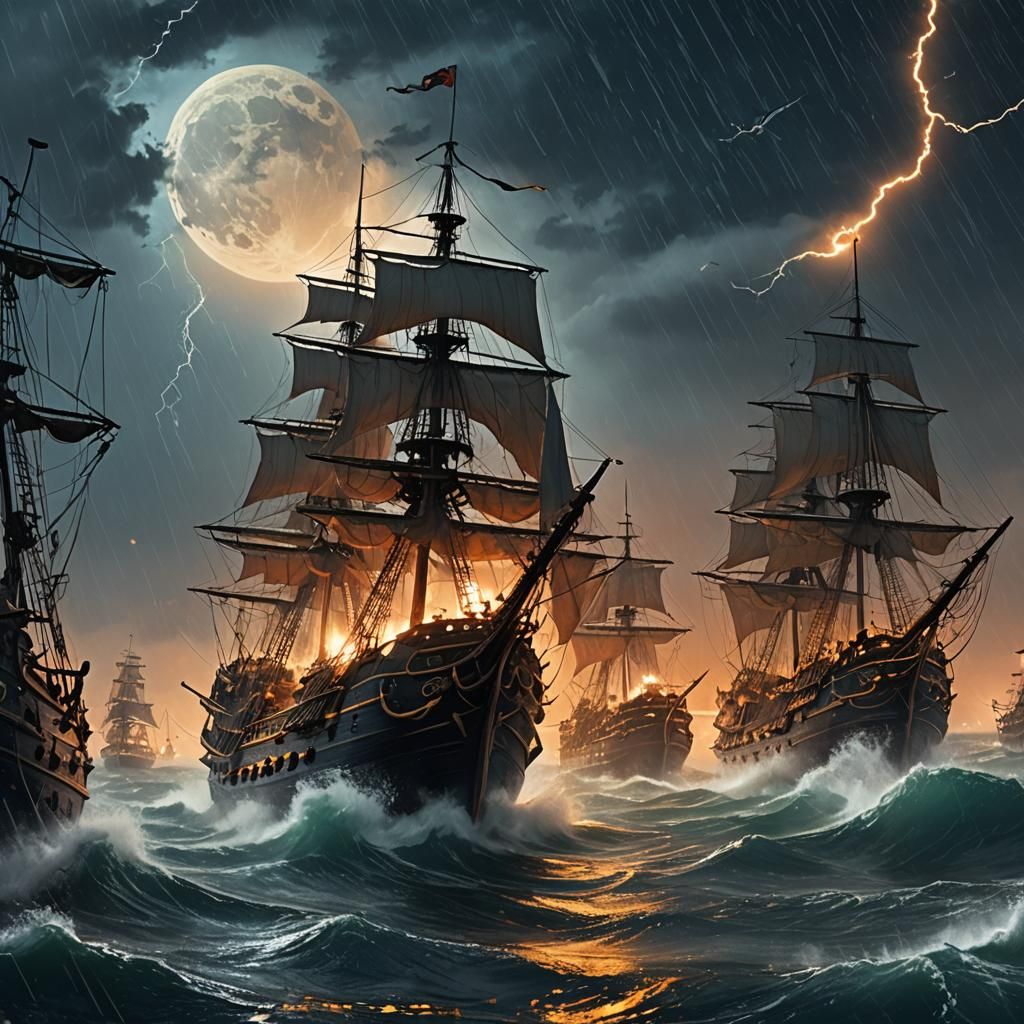Pirate Ships Battle in Hurricane, Splash Screen Art