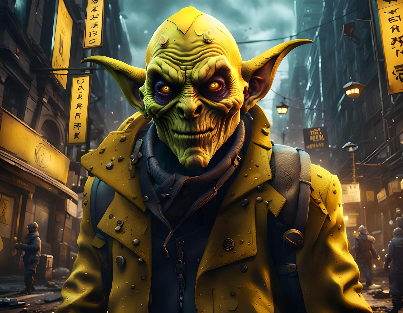 Yellow Goblin Serial Killer in Detailed Matte Painting