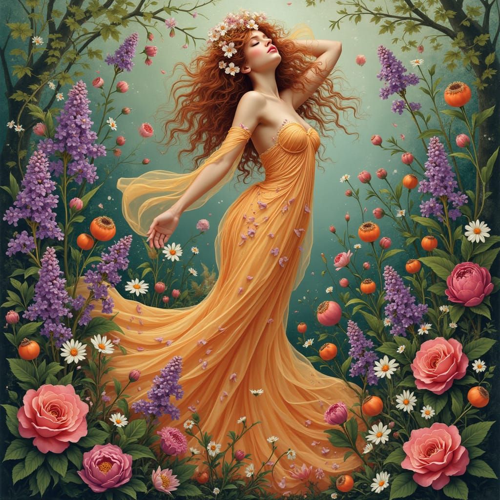 Vibrant Flower Nymph in Lush Garden