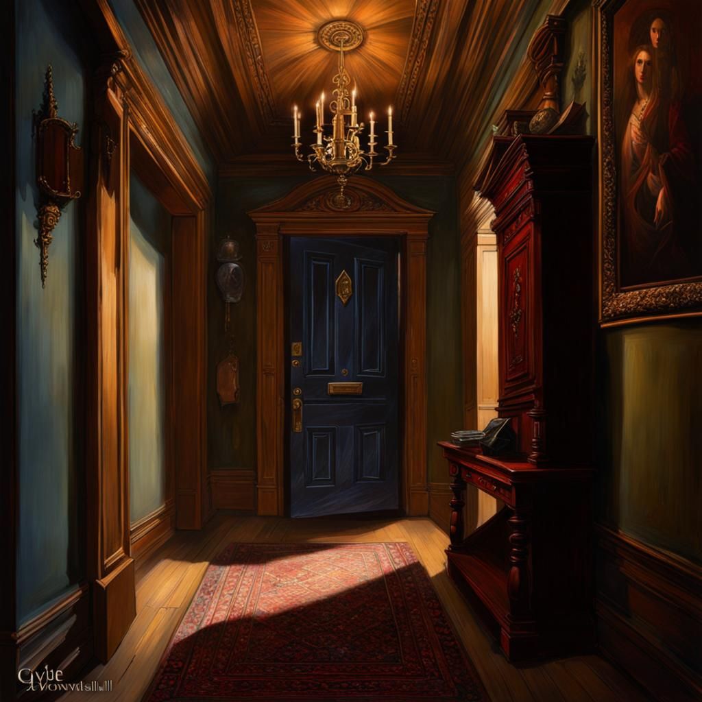 Spooky Hallway in Renaissance Mansion at Midnight