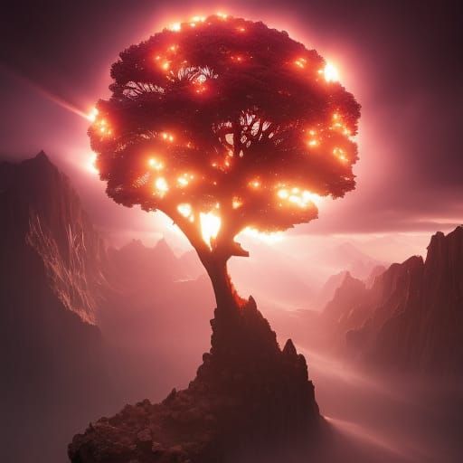Magical Tree in Lava: Detailed Digital Art
