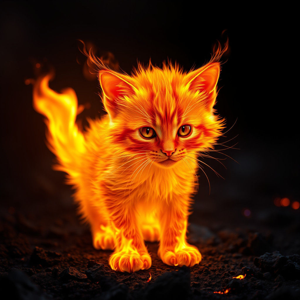 Fiery Kitten on Scorched Earth: A Fantasy Matte Painting