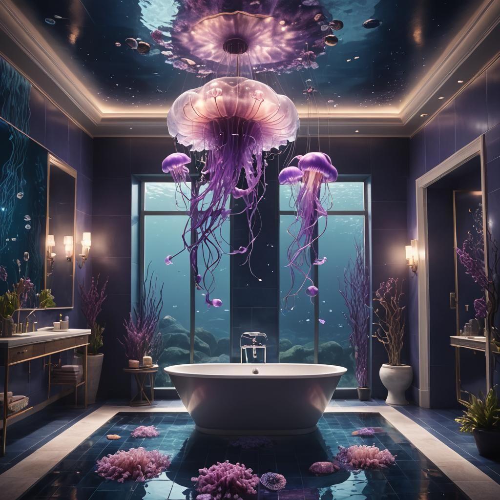 Underwater Dream Bathroom with Jellyfish Chandelier