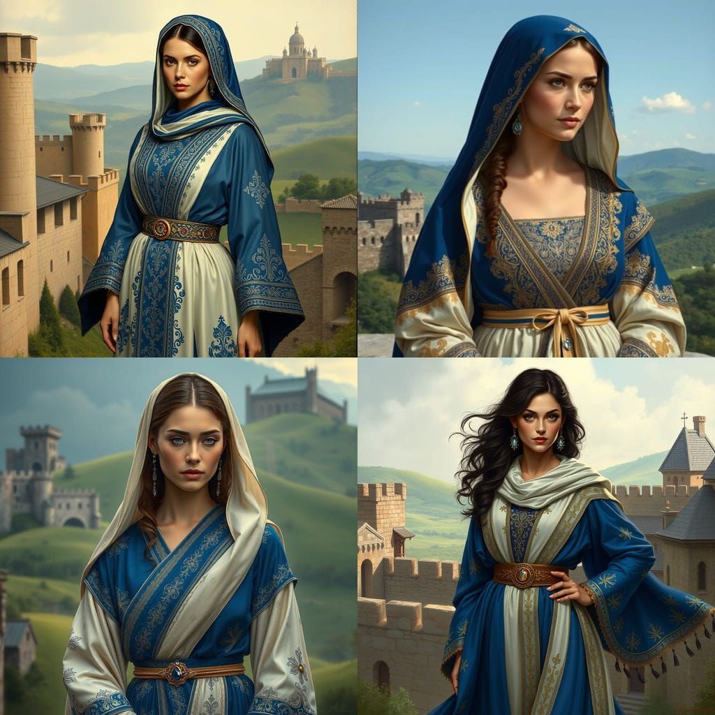 Medieval Noblewoman Sorceress in Regal Attire