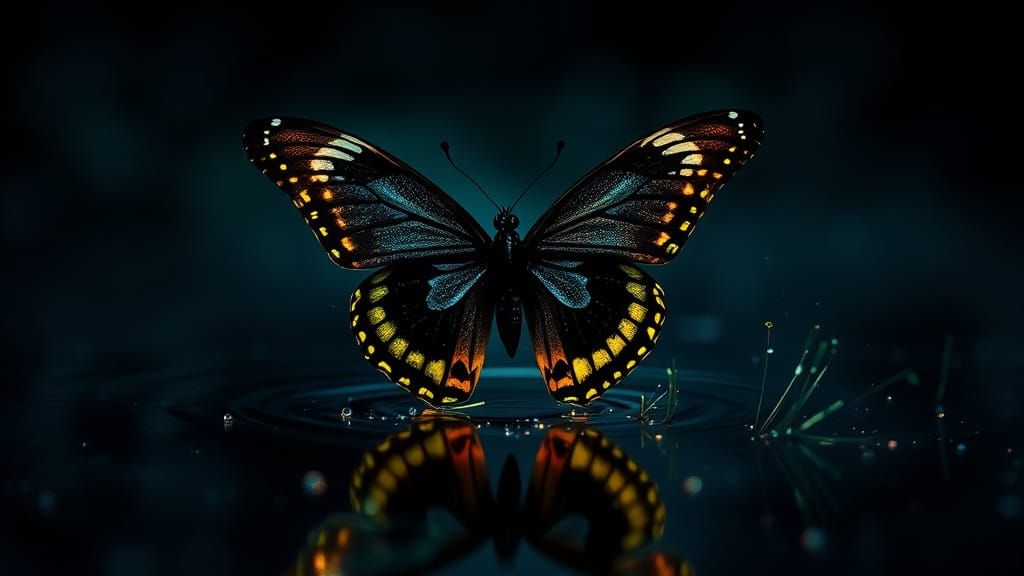 Enchanting Magical Butterfly Poses on Water at Twilight