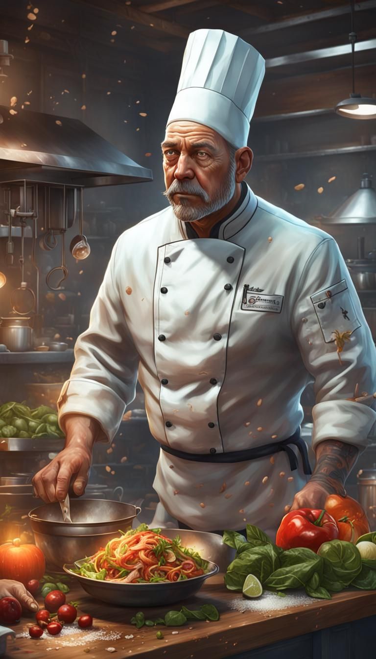 Hyperdetailed Chef Portrait in Kitchen