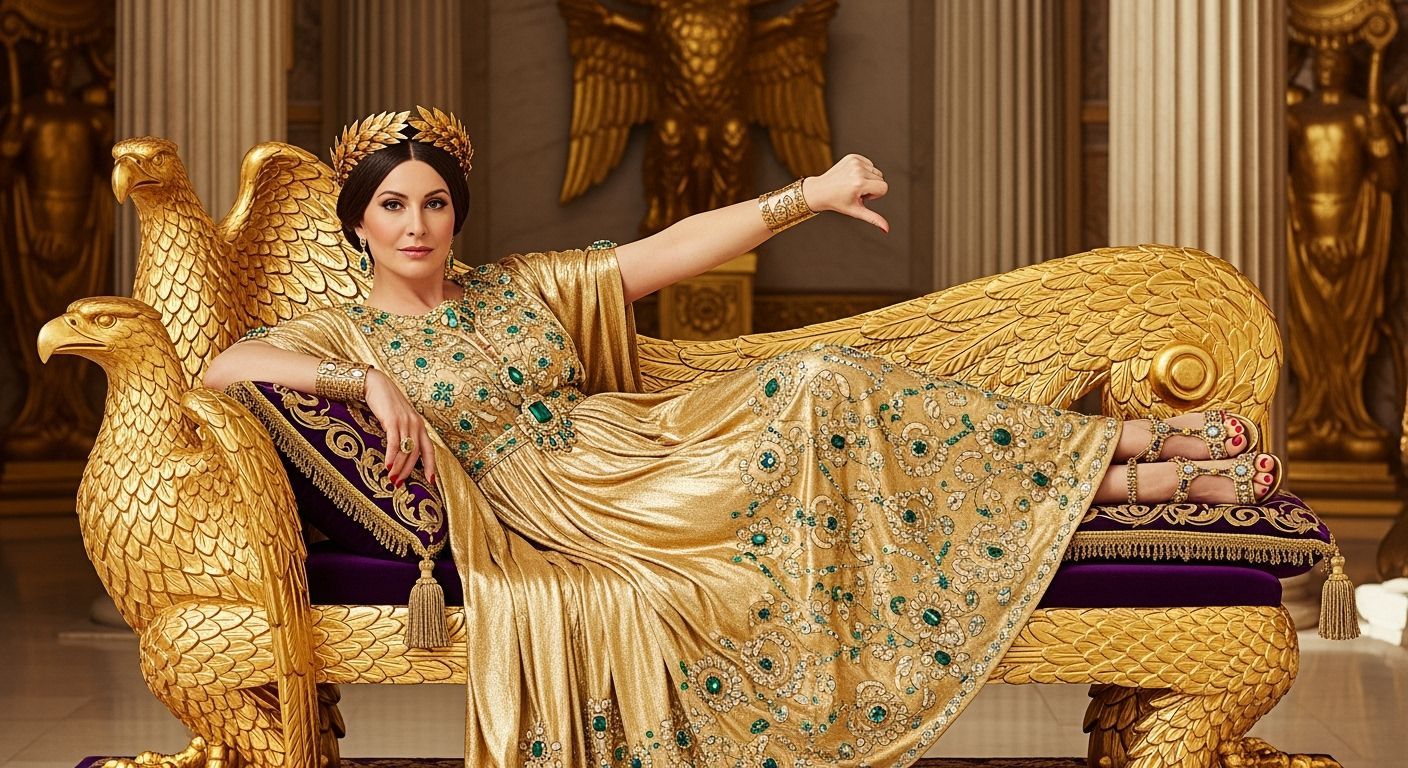 Opulent Roman Empress on Extravagant Golden Throne