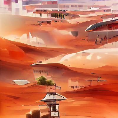 Futuristic Desert City on Mars, Anime Concept Art