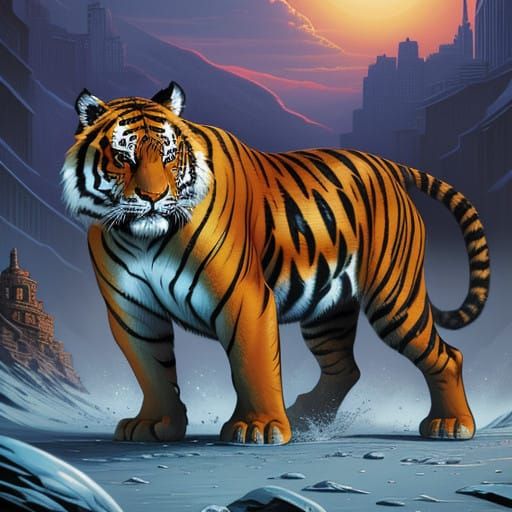 Tigers in Comic Book Art Style