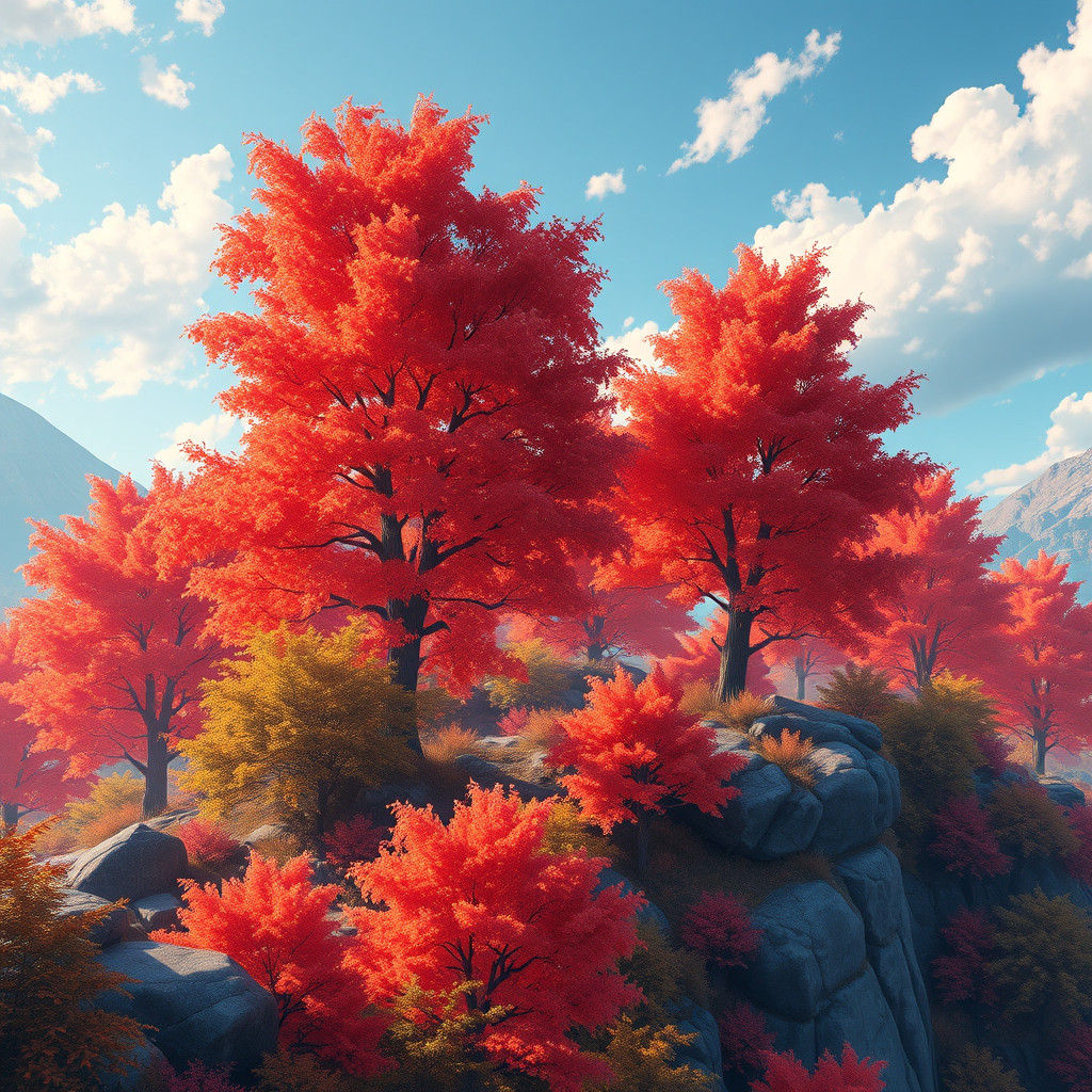 Fiery Autumnal Landscape in Anime Style