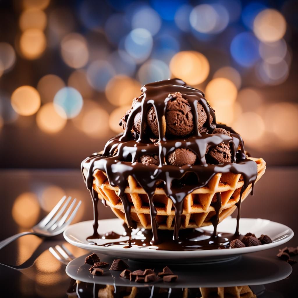 Waffle Bowl with Chocolate Ice Cream and Chocolate Sauce