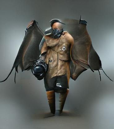 Hyperrealistic Soldier with Gas Mask and Bat Wings