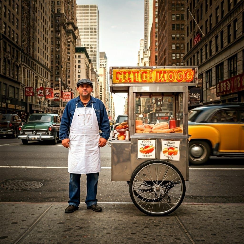 Circa 1940's NY Hot Dog Vendor