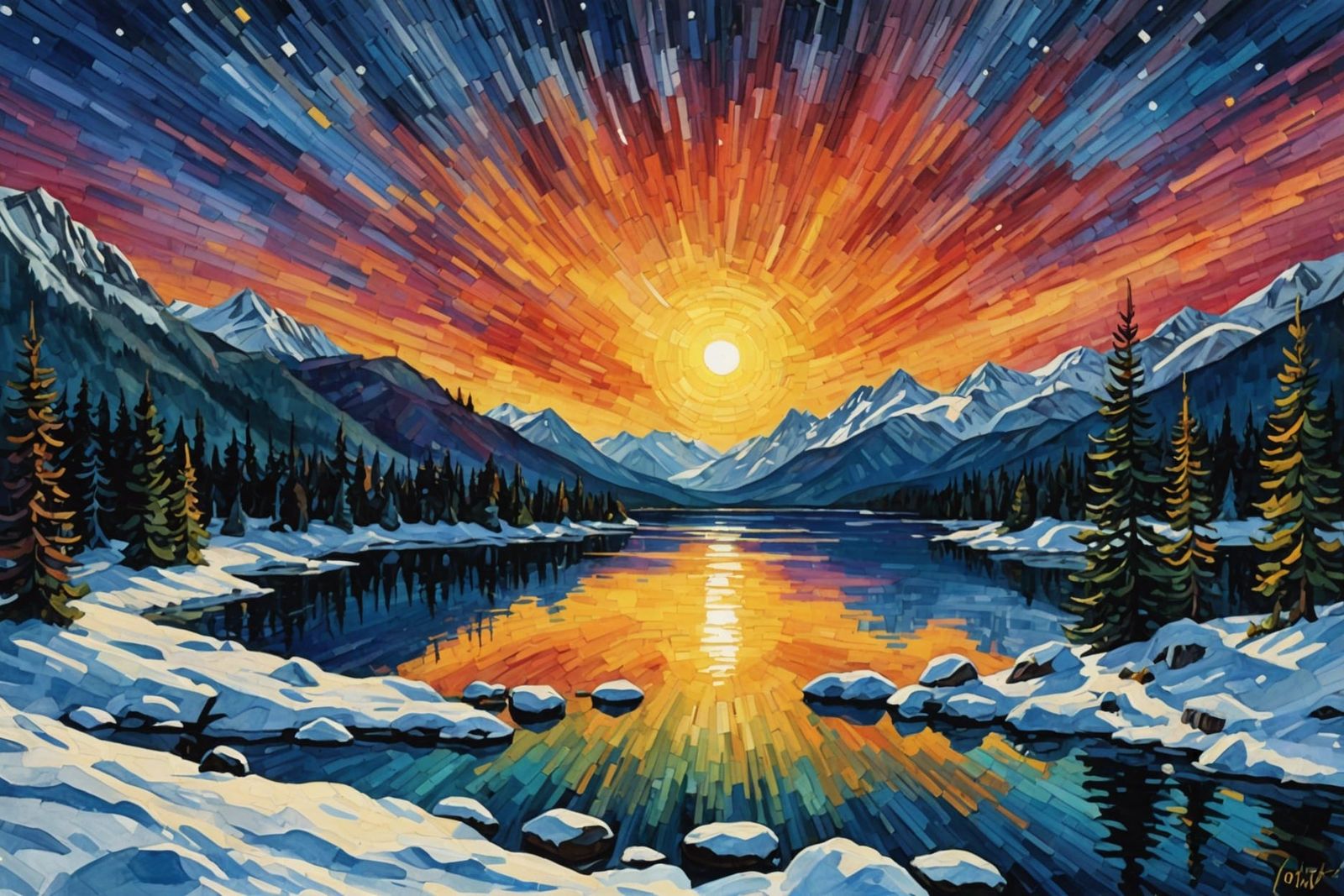 Winter Landscape: Gothic Watercolors with Sunset Eclipse