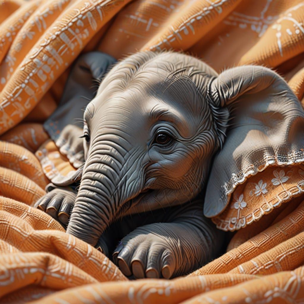 Baby Elephant Sleeping Peacefully: Whimsical Digital Art