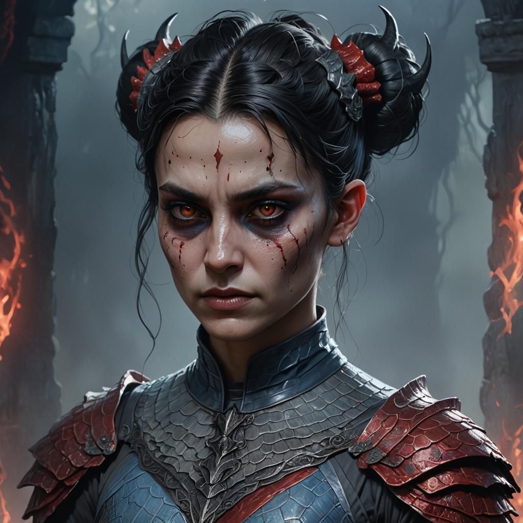 Demonic Female Portrait in Hyperrealistic Fantasy Style