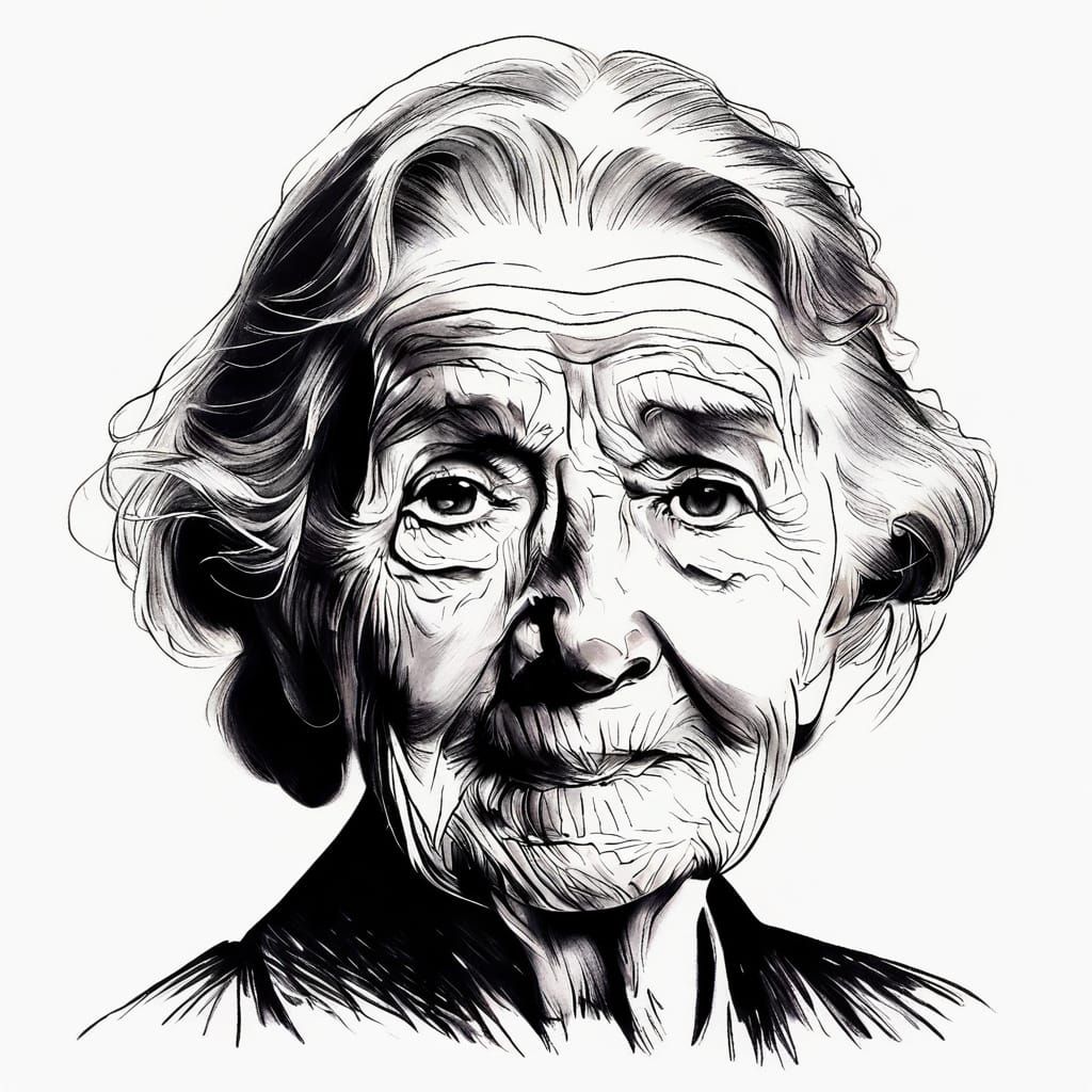 Faded Sketch of an Elder Woman Portrait