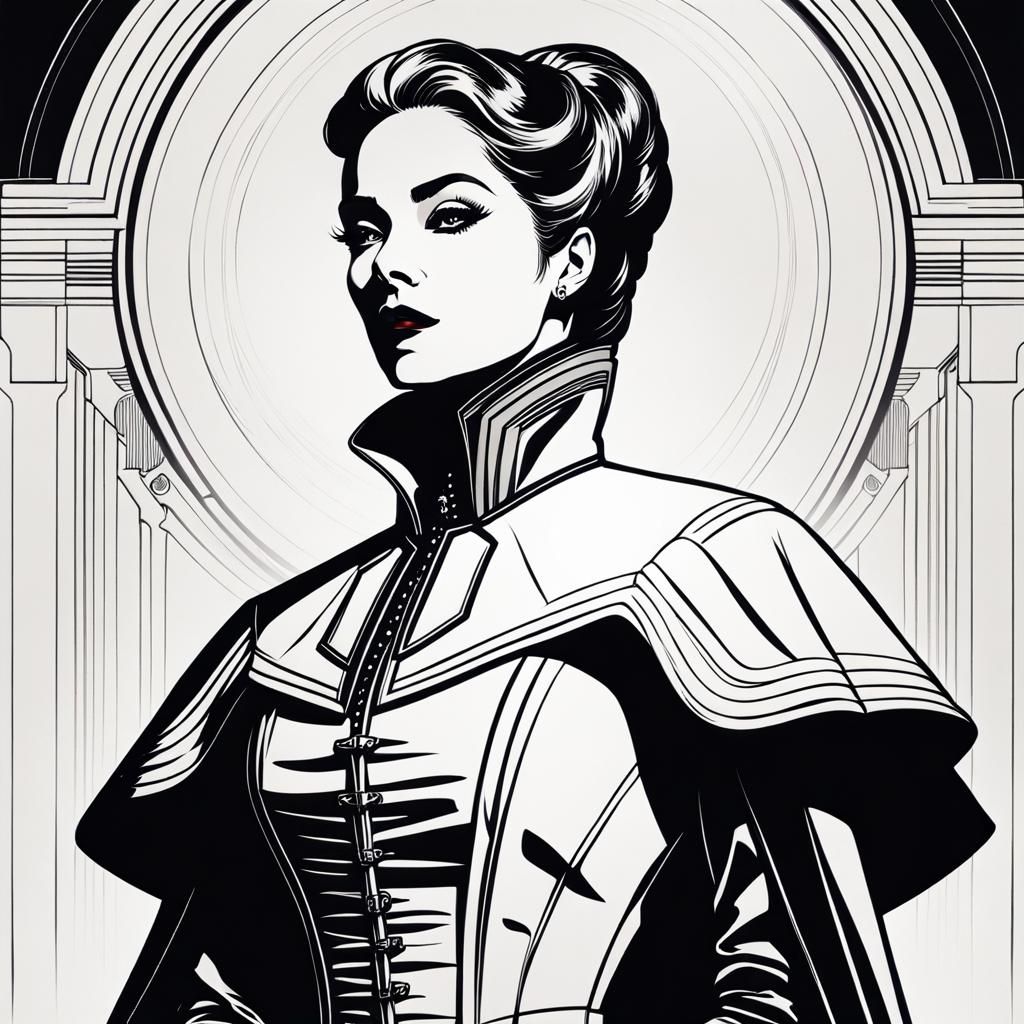 Retro Sci-Fi Singer in Aristocratic Coat: Line Art