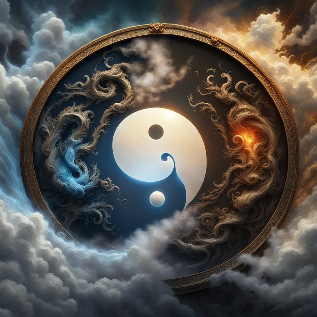 Detailed Yin Yang Symbol in Dark Fantasy Style