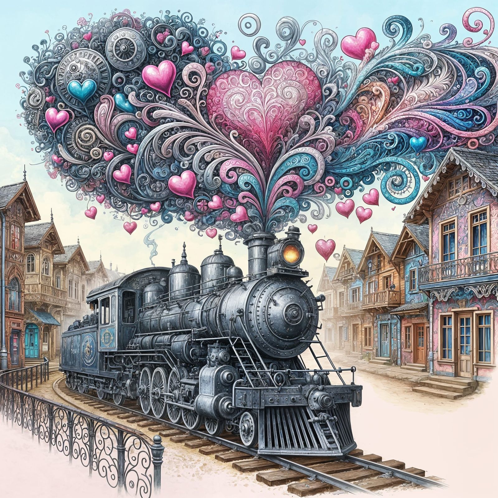 Whimsical Steam Engine Chugs Through Colorful Village