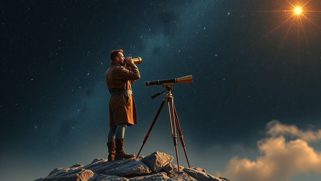 Man Gazing at Starry Sky with Telescope