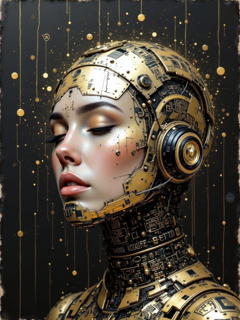 Robotic Woman Portrait in Futuristic Junkyard