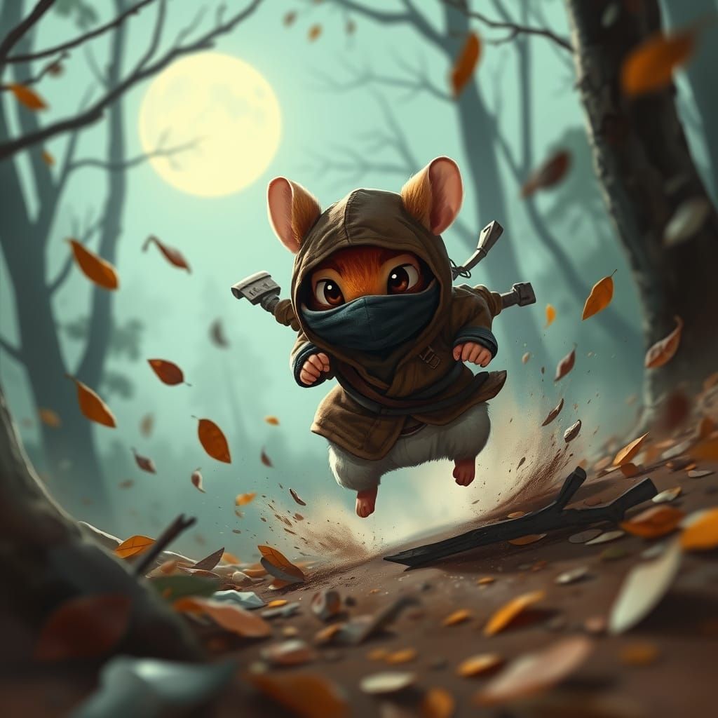 Misty Moonlit Ninja Hamster in Cyberpunk Style