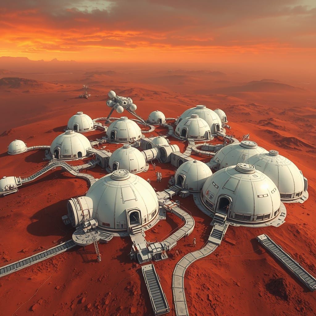 Martian Outpost in a Futuristic, Cyberpunk-Inspired Landscap...
