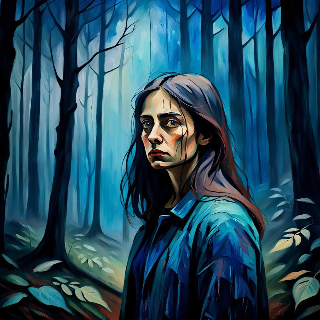 Contemplative Woman in Expressionist Portrait