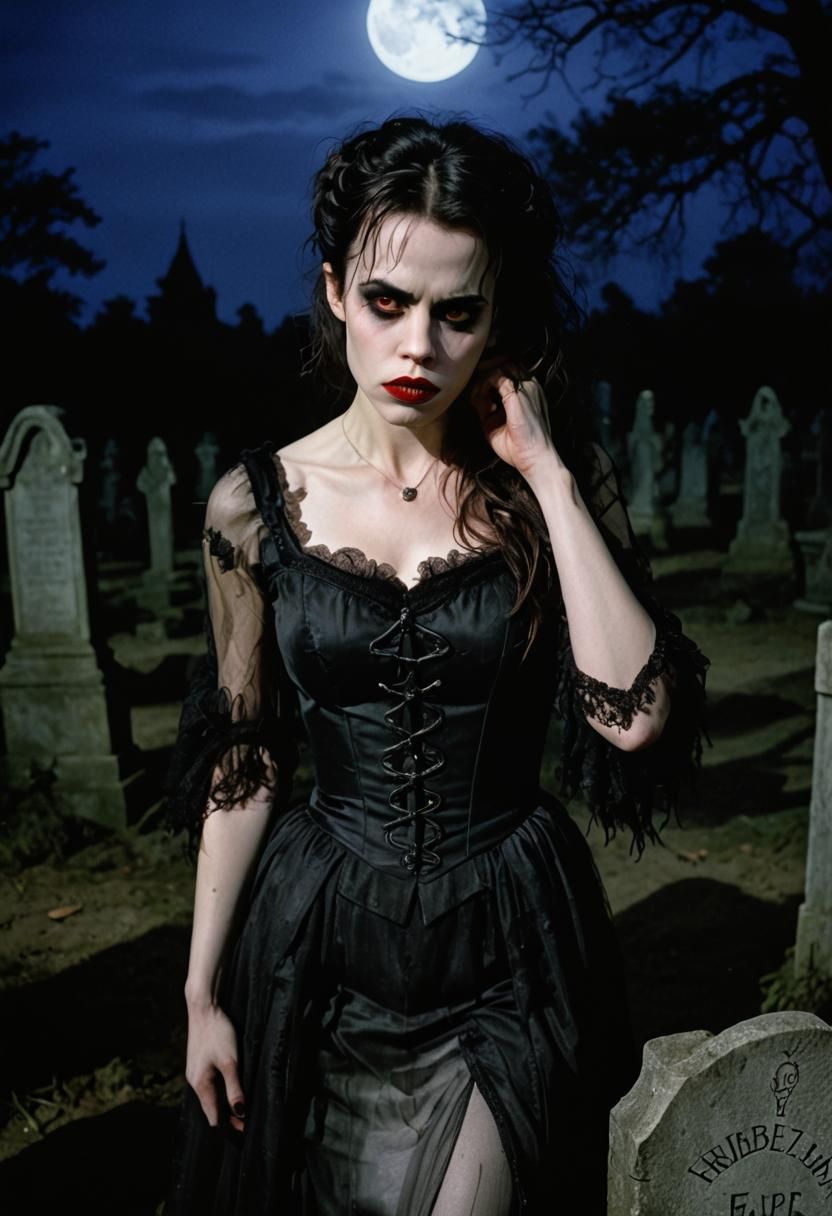 Gothic Vampire Portrait in Graveyard Film Still