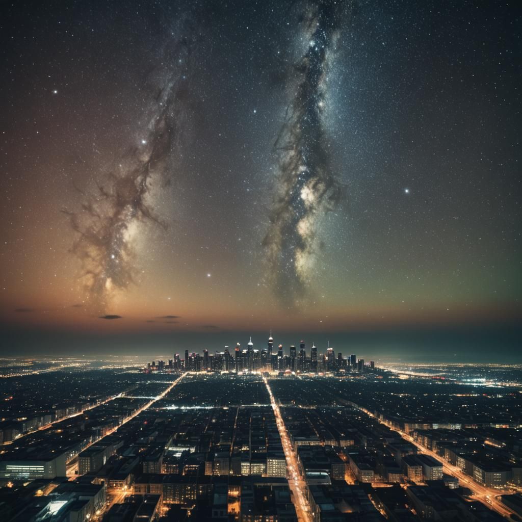 Cinematic Space City with Stars