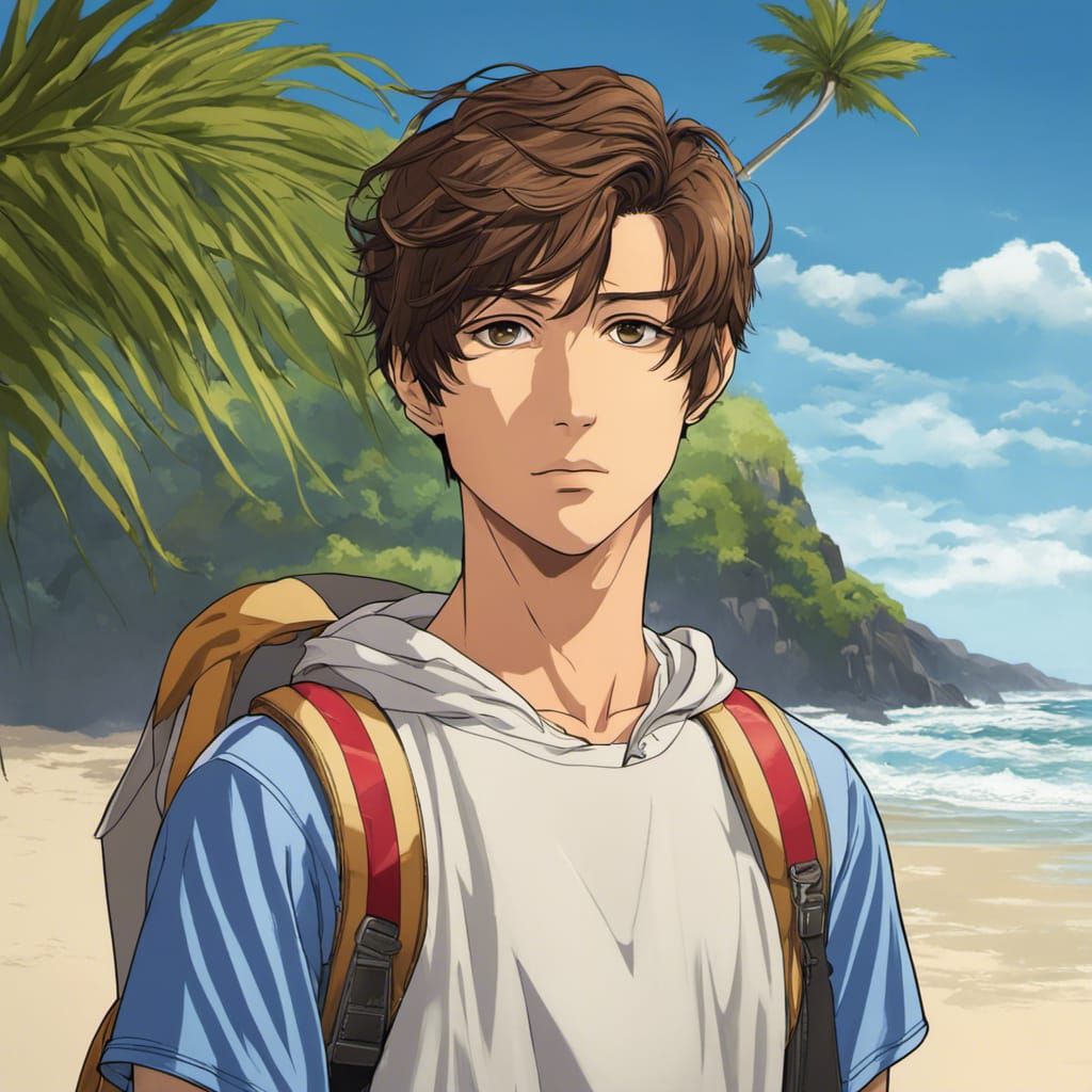 Anime Portrait of a Surfer on the Beach