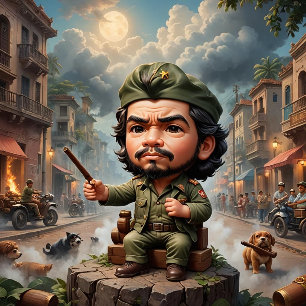Chibi Che Guevara with Cigar in Whimsical Style