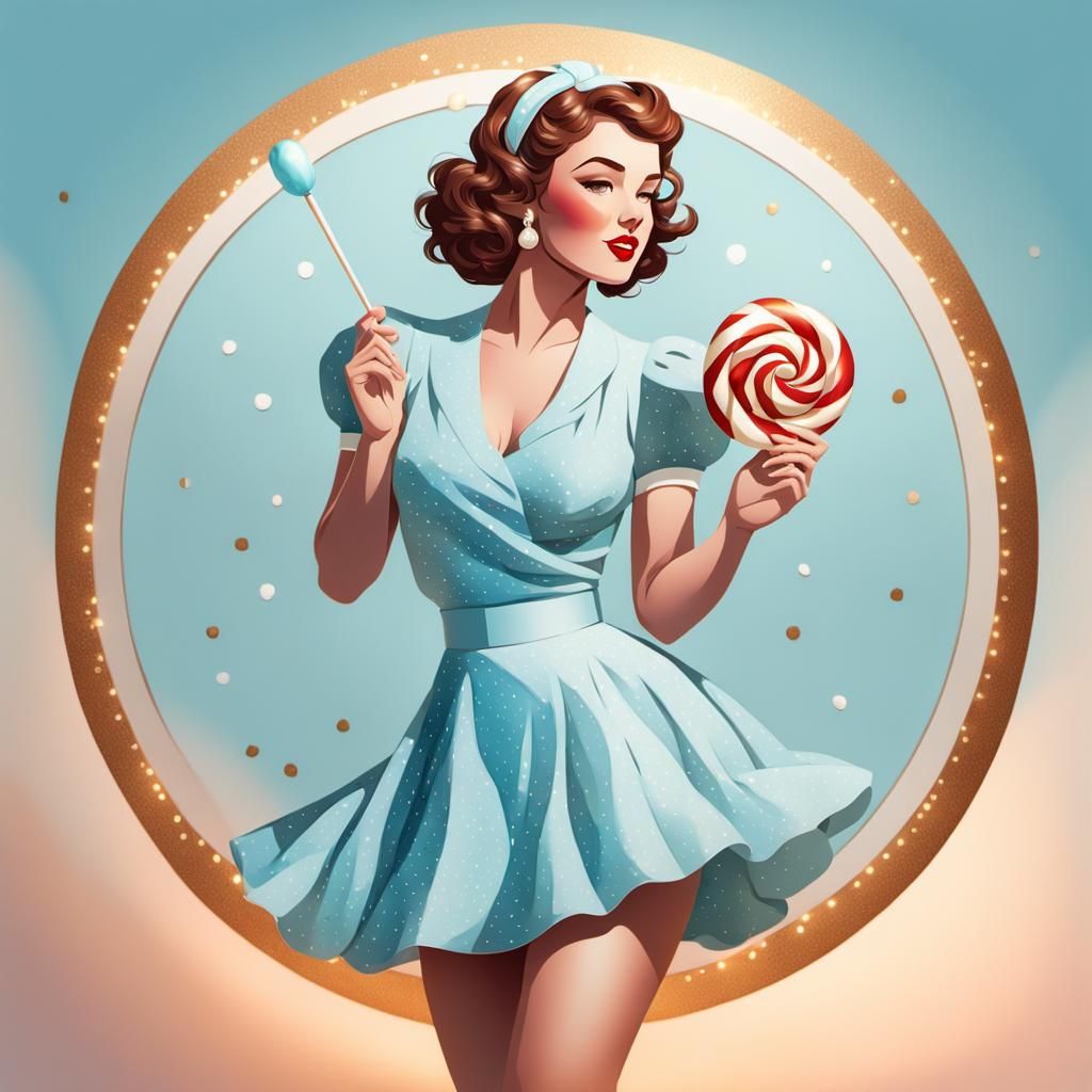 Pin-Up Woman with Lollipop in Art Deco Style